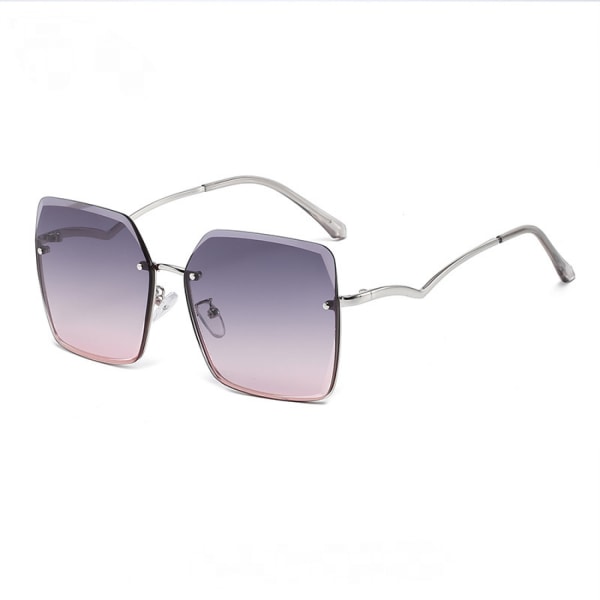 Fashion Dame Rimless Cut Edge Solbriller UV Beskyttelse Store Stel Solbriller---Rose Gold Stel Gradient Rød