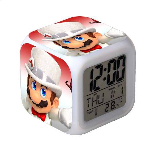 R-timer Super Mario Bros 7 färgbytbar digital väckarklocka med tid, temperatur, alarm, datum