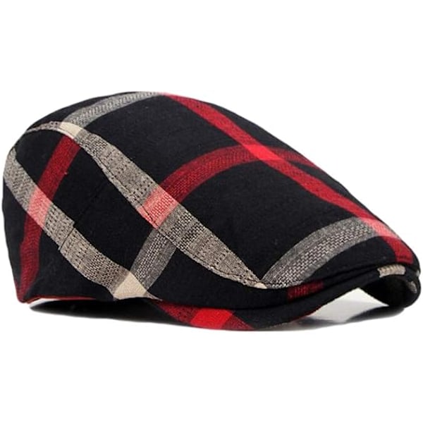 2-pakks Herre Bomulls Flat Cap Ivy Gatsby Newsboy Hatt, svart