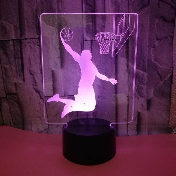 Basketball Natlampe 3D Skyd Natlampe 16 Farver Optisk Illusion Touch Fjernbetjening med Akryl Bedste Fødselsdagsgaver (Stil P)