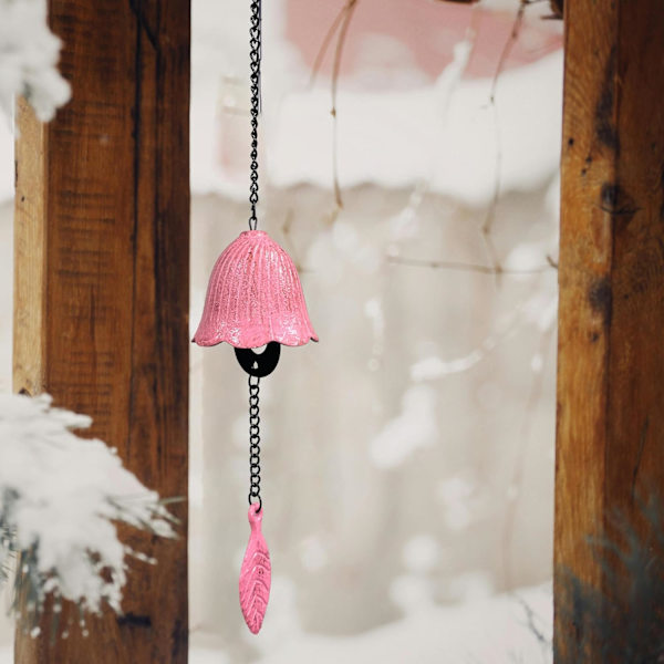 Lycklig Japansk Traditionell, Gjutjärns Välsignelse Tempel Vindspel, Utomhus Små Vindspel, Patio, Balkong, Utomhus Trädgårdsklocka, IronW small--pink