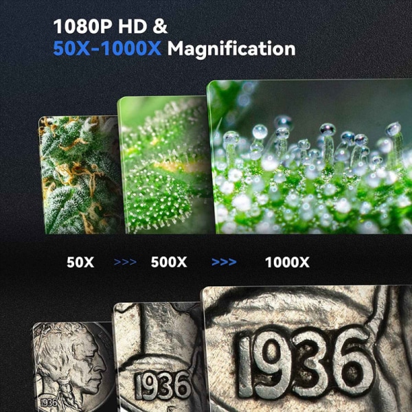 Trådlöst Digitalt Mikroskop 1000X 1080P HD WiFi Bärbar Handhållen USB Mini Mikroskop Kameraförstoring för Smartphone (Blå)