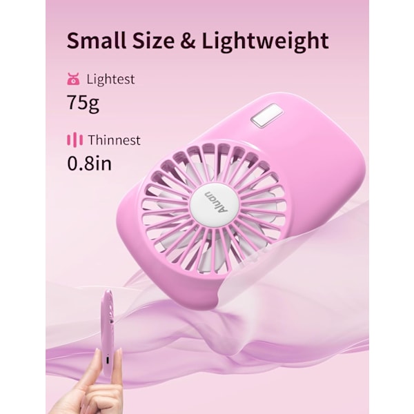 Kädessä pidettävä minituuletin, tehokas pieni henkilökohtainen kannettava tuuletin, säädettävä nopeus, USB ladattava, viilentävä lapsille, tytöille, pojille, naisille, kotiin pink