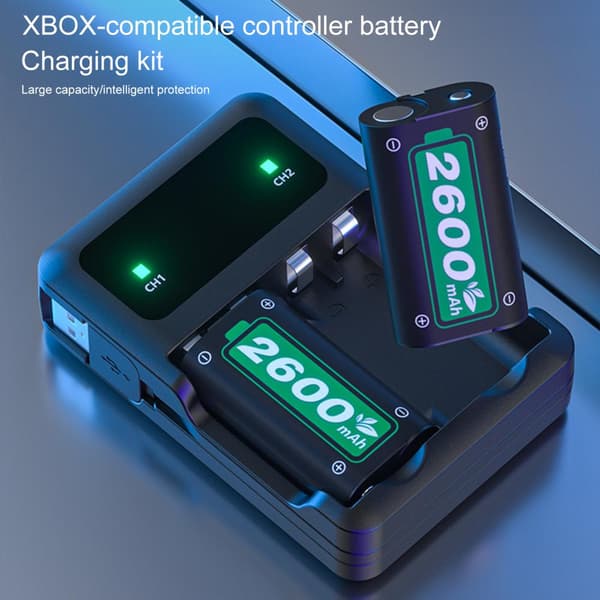 2 x 2600mAh Genopladelige Batterier til Xbox Series X/S/Xbox One S/X Controller Batteri til Xbox One + USB Batterilader