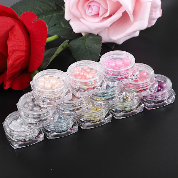 12 färger harts frostade pärlor nagelkonst dekoration 3D strass för DIY manikyr charm