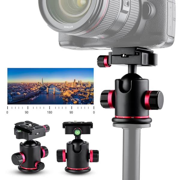 Mefury DSLR Kamerastativ Kulehode 360 Grader Roterende for Monopod Slider Rød