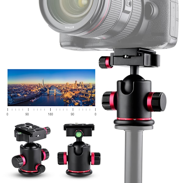 Mefury DSLR-kamerastativ kulled 360 graders roterande för Monopod Slider Röd