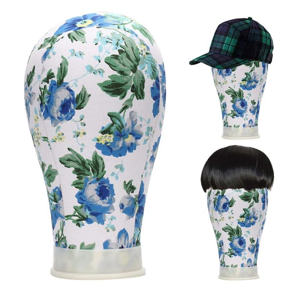 Mannequinhode for styling, parykkhode, modell for øving, parykk- og hattdisplayholder, blå, 22 tommer