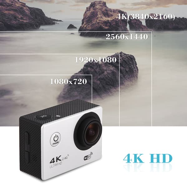 Ultra 4K HD Wifi teräväpiirto 1080P vedenpitävä urheilukamera (hopea)