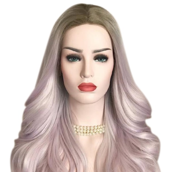 Women's Wig Long Pink Gray Wavy Synthetic Hair Heat Resistant Cosplay Curly Wig