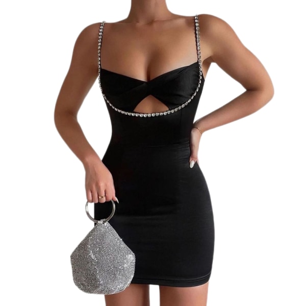 Kvinders Casual Basic Tank Top Sexet Ærmeløs Bodycon Mini Club Kjole(Sort M)