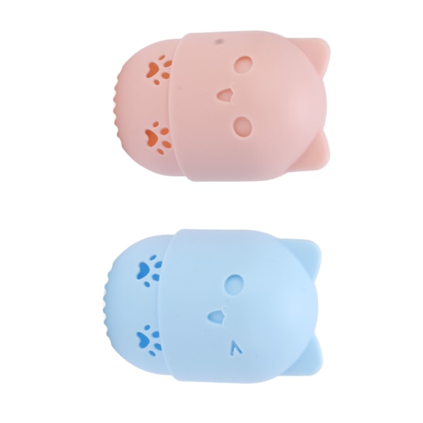 Sød katteformet makeupsvamp-holder, vaskbar, genanvendelig, åndbar, hul design, makeupsvamp-rejseetui, pink, lyseblå