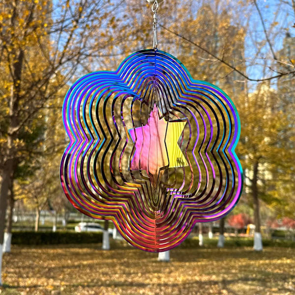 Vindmølle Udendørs Metal 3D Vindmølle Hængende Have Dekoration Gaver Rustfrit Stål Seks-Spidset Stjerne Vindmøller med 360° Rotation Six-pointed Star