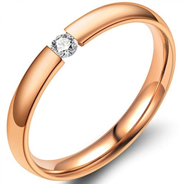 Classical Simple Plain Stainless Steel Stackable Cubic Zircon Wedding Band Ring----Rose Gold  Size 8