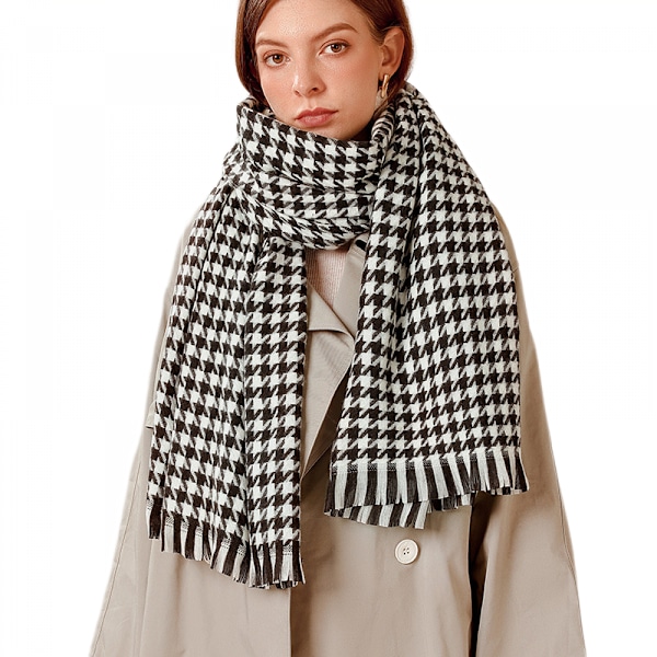 Kasjmirfølelse Skjerf Mykt Vinter Buffalo Tartan Tweed Houndstooth Rutete Gave Menn Kvinner（Svart）