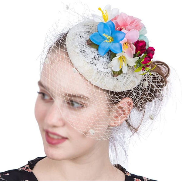 Festmiddag Bryllup Mesh Glamourøs Hat Damer Ny Millinery Fancy Blomst Bryllup Tiara Brud Damer Banket (Farve: Beige)