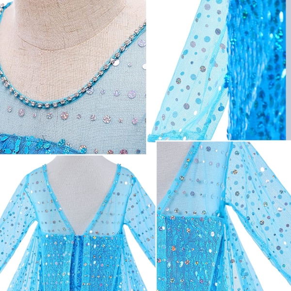 Lyxiga Prinsessklänningar med Glimmande Lång Kappa för Flickors Födelsedagsfest 5-6 Years Blue