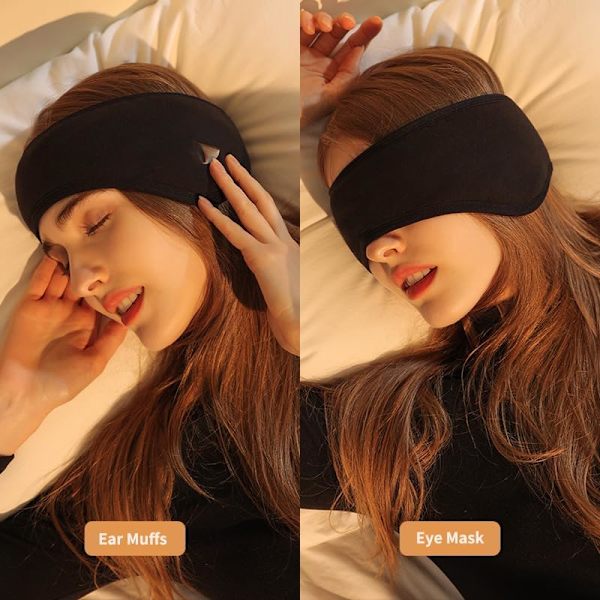 2-i-1 Søvnmaske og Ørevarmere, Unisex. En Nødvendighed til Din Lange Rejse og God Søvn. (Grå)