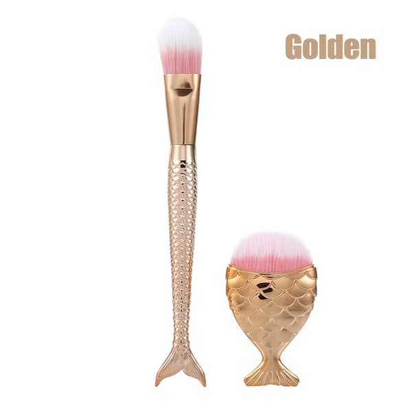 2-pack Fishtail Foundation & Concealer Blending Brushes Mjuka Hår Makeup Verktyg Guld