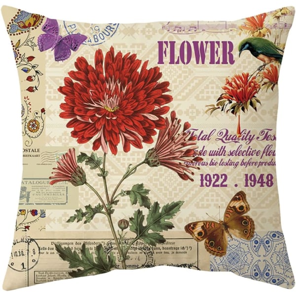 Wekity dekorativt cover Flower Plant - 18 x 18 Rose Chrysanthemum Case - 4-pack cover retro kuddfodral, bra