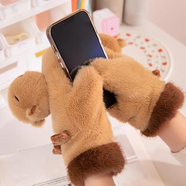 Plush Capybara-Vantar, Vintervantar Capybara Plush | Vantar för Kallt Väder, Vindtäta Cykelvantar, Pingvinvantar för Körning