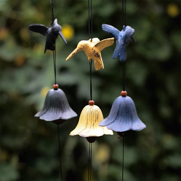 Japanska Traditionella Kolibri Vindspel för Utomhus, Iwachu Gjutjärnsvälsignelse Tempelvindklocka Minnesvindspel Utomhus eller I Green Hummingbird