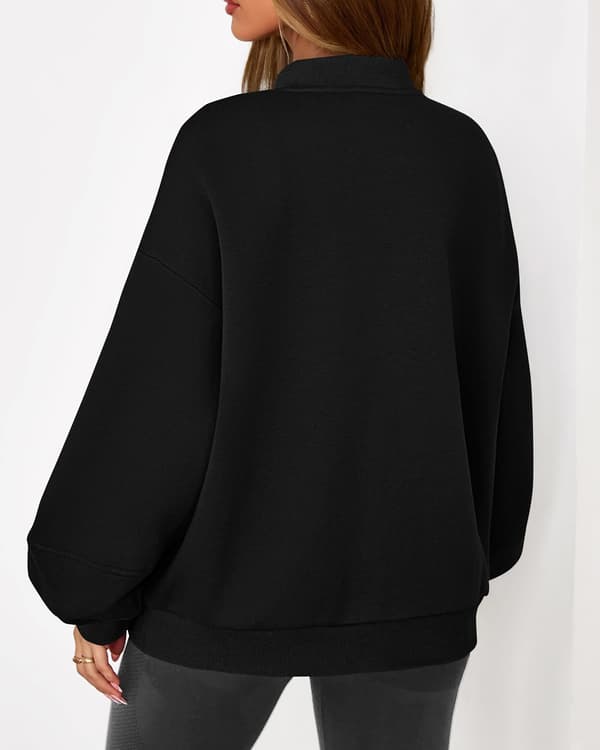 Oversized Bomberjacka, Dam Zip Up Sweatshirt för Vinter Vardagskläder och Street Style Black Medium