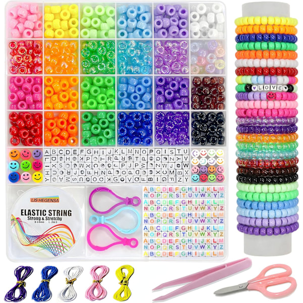DIY-håndverk Gaver for jenter Perle sett, 1100PCS Pony Perler Armbånd Lagingssett med dekorative perler og charms, Håndverk Tilbehør fo Vintage Gold