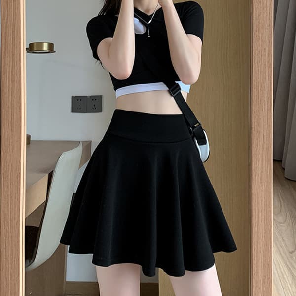 Alsidig elastisk horn afslappet miniskøjteskørt black,XL