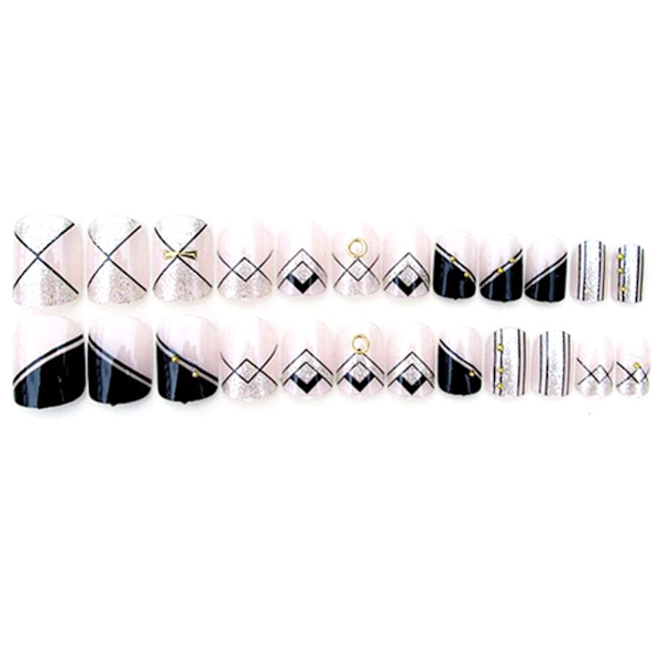 24 stk./æske striber geometri mønster perler dekoration kunstige falske negle kunst spids & lim