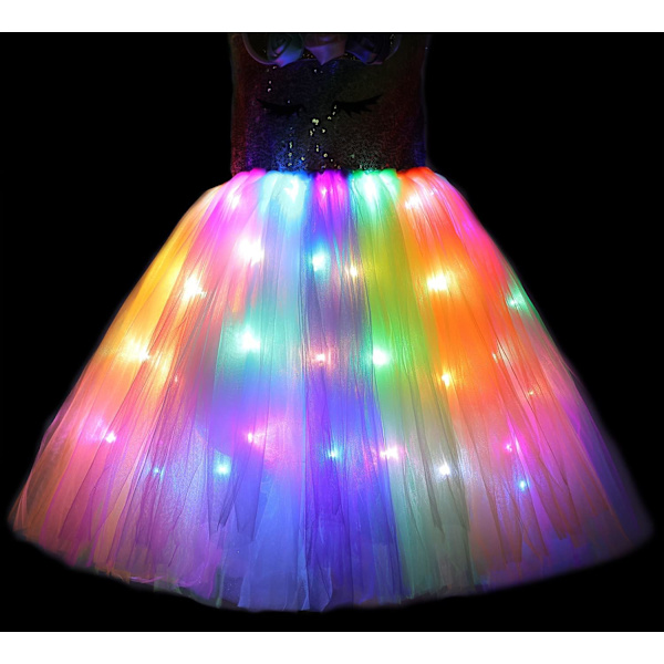 Flickrande Enhörningsdräkt för Flickor, LED-Ljus Enhörningsklänning, Prinsessklänning för Halloweenfest, Födelsedagsfest Rainbow Led-1