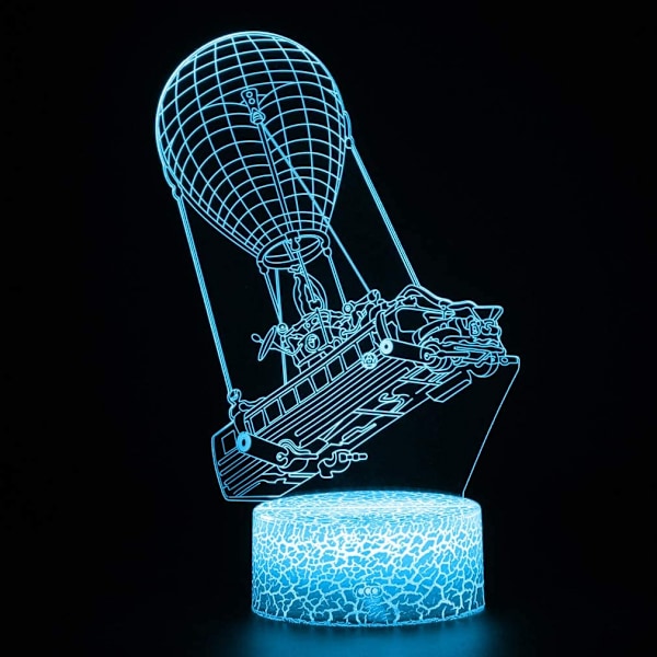 3D Lampe Battle Bus RGB Stemningslampe 7 Farge Lysbase Akryl Stereo Illusions LED Bord Nattlampe (Battle Bus Crackle Base)