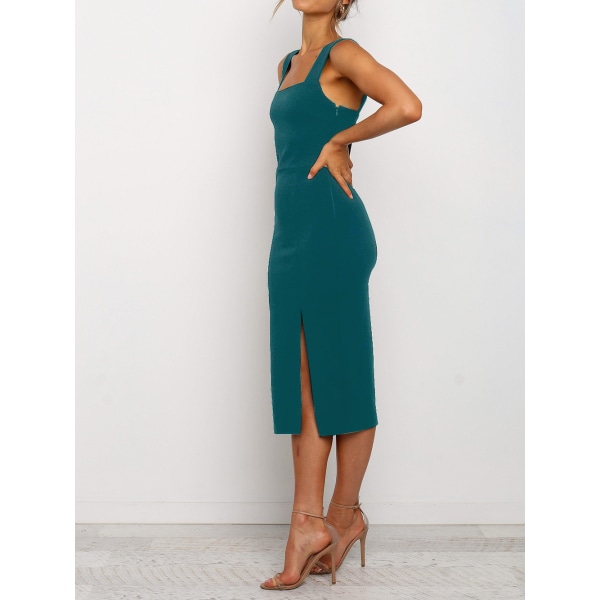 Kvinners Sexy Split Lår Tank Kjole Bodycon Fest Sommerkjoler (Peacock Green S)