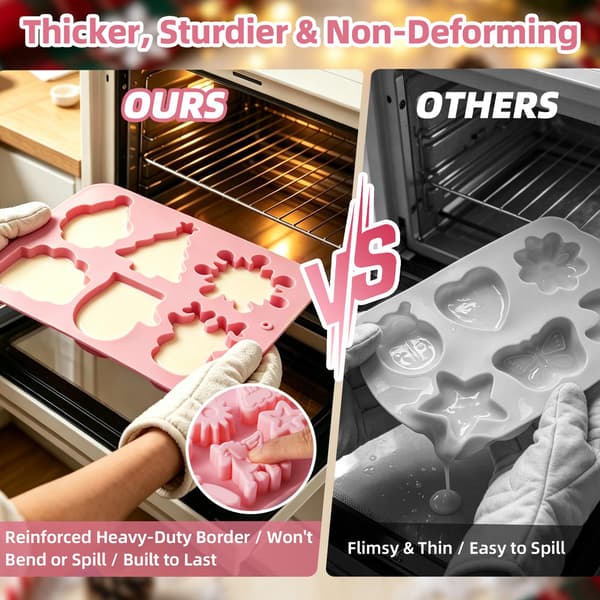 Jul-silikonformar 2-pack, 6-i-1 julformar med snöflinga, gran, tomte, ren, vante & presentask, non-stick bakning