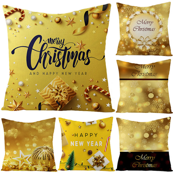 Jul Kasta Kuddfodral 18 x 18 Tum Jul Dekorationer Gyllene Seriefigur Tryck Linne Kuddfodral för Soffa Kuddfodral Soffa (Guld 30)