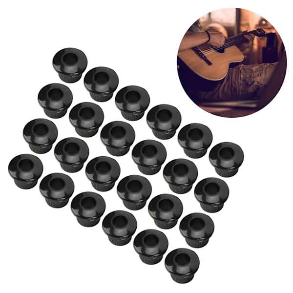 24 stk gitarstrengs knapphylser 10mm høy ytelse plastmateriale halvlukket design gitardeler svart