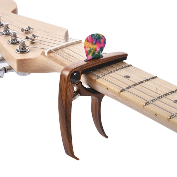 Gitarr Capo Plektrum Set Legering Trä Korn Blank Universal Capo med Plektrum Väska för Prestanda