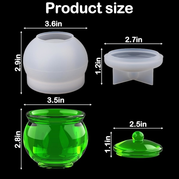Glas Resinforme Silikon, Store Glas Silikonforme med Låg til Epoxyharpiksstøbeform, Resinform til DIY Smykkeopbevaringsboks, Slik