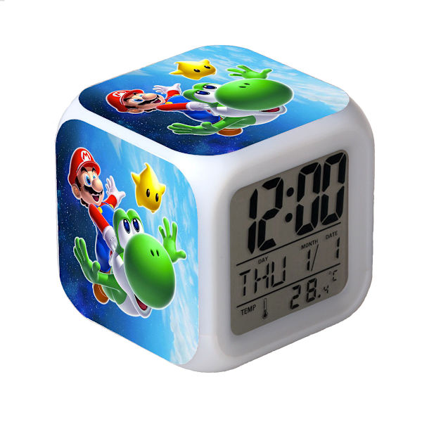 R-timer Super Mario Bros 7 Farve Skiftende Digital Vækkeur med Tid, Temperatur, Alarm, Dato