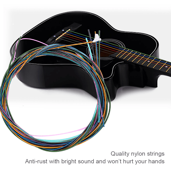 Regnbuefarvede 6-strengede guitarstrenge og båndtrådssæt Instrumenttilbehør