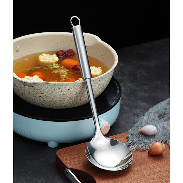 Slev i rostfritt stål, Soppslev, Matlagningsslev, Kökslev, Metallslev för matlagning Non-Stick och värmebeständig, Diskmaskinssäker