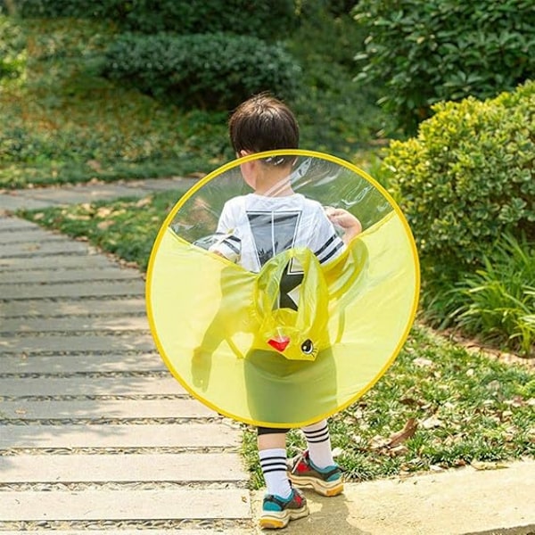 Regnkappa för barn med paraplyhatt - Vattentätt regnkläder i UFO-stil för småbarn, pojkar och flickor (Gul) yellow S