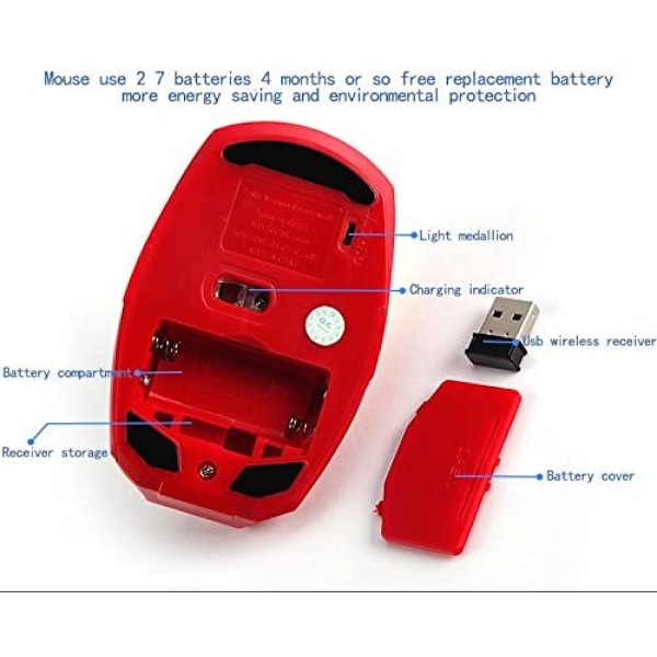 Trådløs datamus 2.4G Full Size Trådløs optisk spillmus med Nano USB-mottaker, 3 justerbare DPI-nivåer, 4 knapper for bærbar PC, PC, Notatb