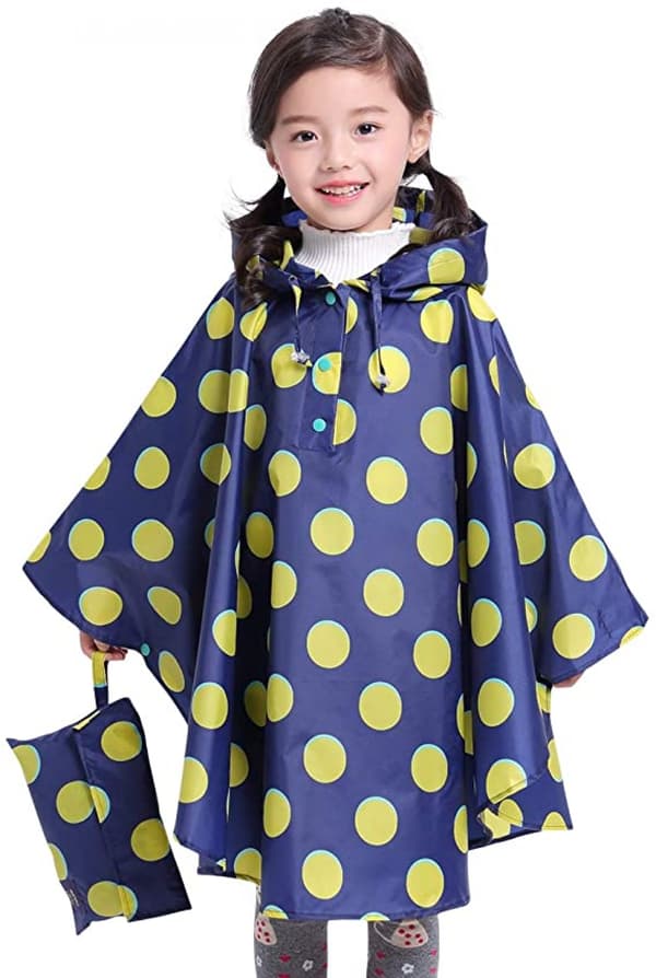 Barn Regn Poncho Huvjacka Regnrock, Blå Prickig, L