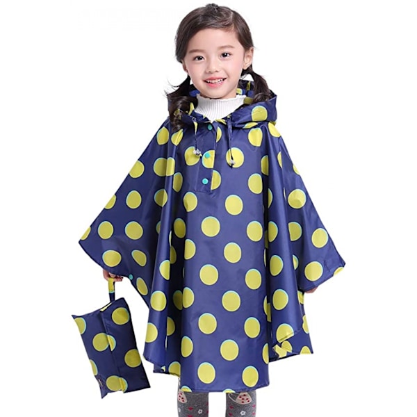 Børns Regn Poncho Hættejakke Regnfrakke, Blå Polka Dot, M