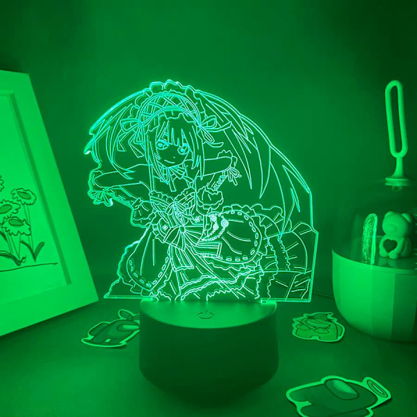WJ Anime Date A Live -hahmo Tokisaki Kurumi 3D-hologrammilamppu USB-yövalo LED-illuusiolamppu kaukosäätimellä+kosketus pöytälamppu joululahja (musta jalusta) Dating Battle-B