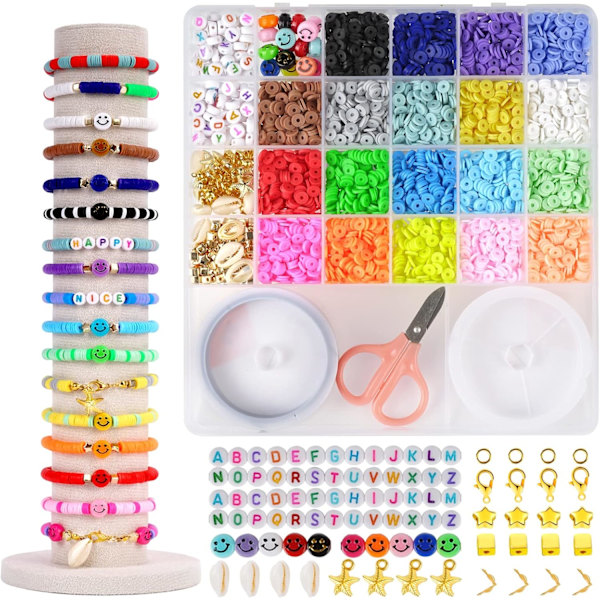 5300 Leireperler Armbånd Laget Estetisk Sett, Polymer Heishi Preppy Bokstavperler for Vennskapsarmbånd, Perle Skiveperler Charms f blackby01