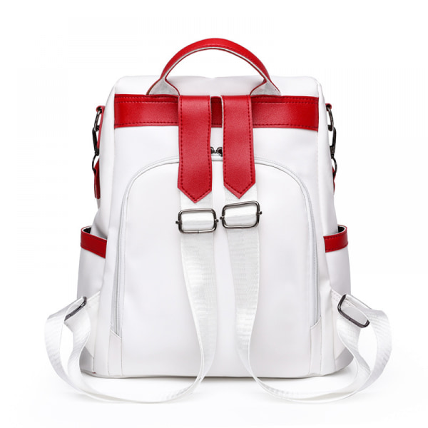 Laptop backpack, 12 inch men's and women's travel backpack, Pu waterproof leisure school anti-theft university backpack（ White with red)