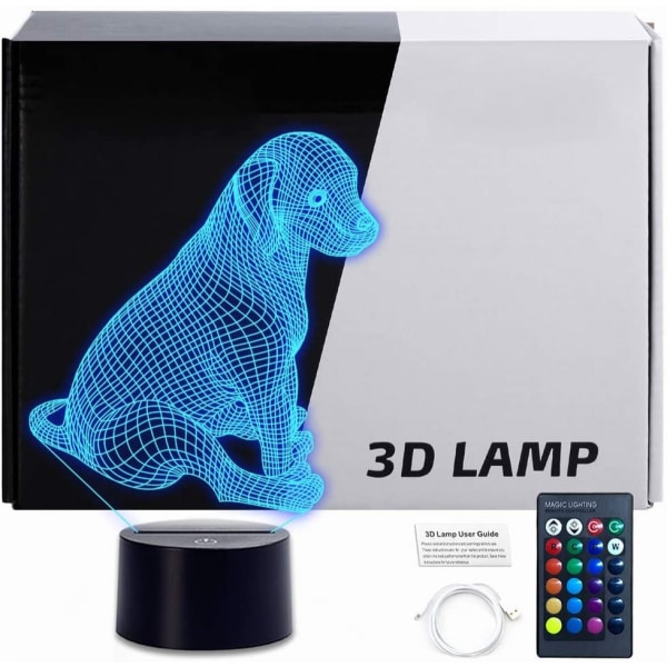 Cool 3D Dog Night Light, Dog 3D Light, Fjärrkontroll 16 färgskiftande hundlampa, Pojkar Flickor och Barn Födelsedag Julklappsleksaker