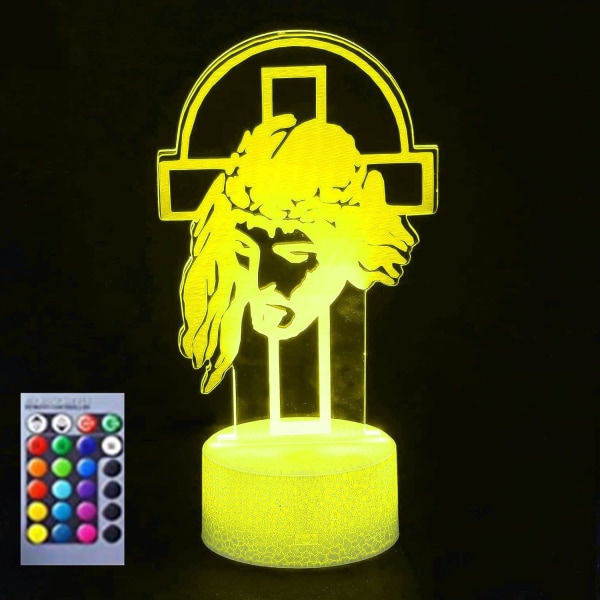 WJ 3D Jesus Cross Nattljus Lampa Illusion 16 färger Ombytesbord Skrivbordsdekoration Lampor Present Akryl Platt ABS-bas USB kabelleksak